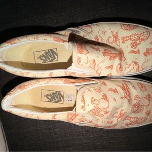 Vans Cream and Orange Slip-Ons